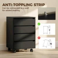 HOMCOM Four-Drawer Office Filing Cabinet, with Wheels - Black(m-6)