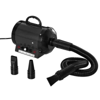PawHut Secador de Pelo para Perros 2800W Secador para Mascotas con Temperatura y Velocidad del Viento Ajustable 3 Boquillas Tubo Flexible 2,1 m y Asa Portátil 40x16x20 cm Negro(m-11)