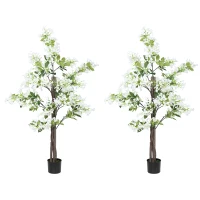 HOMCOM Artificial Plants Honeysuckle Flower in Pot Fake Plants with Curved Boots for Indoor Outdoor 15x15x150cm Set of 2 White(m-1)