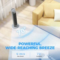 HOMCOM Tower Fan for Bedroom Cooling, 75cm Electric 70° Oscillating with 3 Speed Settings, Standing Floor Fan, Grey(m-5)