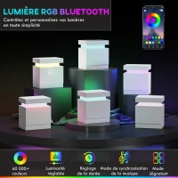 HOMCOM Table de chevet table de nuit lumière LED RVB panneau haute brillance avec 2 tiroirs pour salon chambre à coucher blanc(m-4)