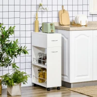 HOMCOM Carrito de Cocina Verdulero con 1 Cajón y 2 Estantes Abiertos Carro Auxiliar con Ruedas 25x50x85 cm Blanco(m-2)