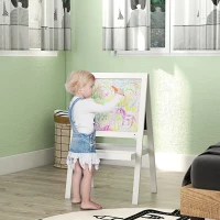 AIYAPLAY Kids Easel, Art Easel with Double Sided Whiteboard, Chalkboard, Storage, 2 in 1 Standing Easel for Toddlers 18-48 Months, White(m-2)