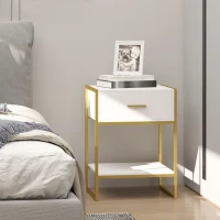 HOMCOM Table de chevet table de nuit avec tiroir étagère et poignée cadre en acier pour chambre à coucher 45 x 40 x 60 cm blanc(m-2)