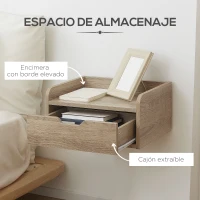 HOMCOM Set de 2 Mesitas de Noche de Pared Mesillas Flotantes con 1 Cajón para Dormitorio Habitación 40x30x19,5 cm Natural(m-6)