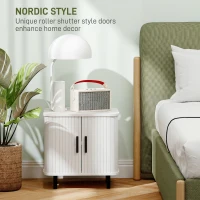 HOMCOM Nightstand with Sliding Doors and Metal Legs White Wood Effect(m-4)
