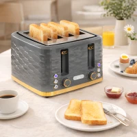 HOMCOM Toaster für 4 Scheiben mit 7 Bräunungsstufen, High-Lift, Aufwärm-/Auftau-/Abbruchs-Funktion, Graue Wellenoptik(m-10)