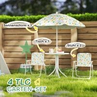 AIYAPLAY Kinder-Sitzecke, Klappstuhl-Sitz-Set mit Sonnenschirm, Buntes Muster, Weiß(m-4)