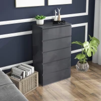 HOMCOM 5-Drawer Modern Dresser, High Gloss Storage Drawer Unit for Bedroom, Grey(m-2)