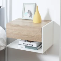 HOMCOM Set 2 Comodini Sospesi a Parete con Cassetto e Mensola Bianco e Rovere(m-7)