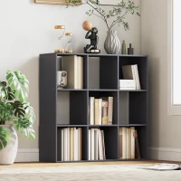 HOMCOM Bibliothèque, étagère de rangement à 3 niveaux avec 9 compartiments, pour salon, bureau, chambre, 91x29,5x91cm, gris(m-10)
