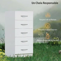 HOMCOM Commode 5 tiroirs, meuble de rangement étroit, style moderne, pour chambre à coucher, salon, couloir, 40x35x85cm, blanc(m-6)