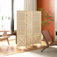 HOMCOM Paravent intérieur en bois 3 panneaux séparateur de pièce pliable panneau perforé 114 x 1,7 x 144,5 cm bois naturel(m-10)