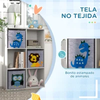 ZONEKIZ Librería para Niños de +3 Años con 6 Compartimientos y 3 Cajones de Tela no Tejida 61,8x29,9x91,5 cm Blanco y Gris(m-5)