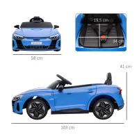 HOMCOM Carro Elétrico AUDI RS E-Tron GT 12V com 2 Motores Controlo Remoto Faróis LED Buzina Música USB 3-5km/h 103x58x41cm Azul(m-3)