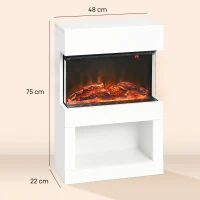 HOMCOM 19" Electric Fireplace with Surround, 3D Flame Effect, 6 Colours & 3 Brightness Levels, 1000W/2000W White Electric Fire and Mantel Reach up to 30㎡ Space with Remote & Timer, 3 Sided View(m-3)