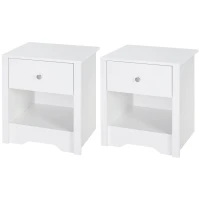 HOMCOM Bedside Table, Nightstand with Drawer and Open Shelf, End Table for Living room, Bedroom, Set of 2, White(m-10)
