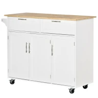 HOMCOM Kitchen Island Utility Cart, with 2 Storage Drawers & Cabinets for Dining Room, White(m-10)