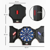 SPORTNOW Cible jeu de fléchettes électronique refermable 2 portes 31 jeux jusqu'à 8 joueurs affichage LCD haut-parleur noir(m-3)