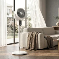 HOMCOM 20 dB Silent Standing Fan for Bedroom, 42" Pedestal Fan with Remote, 90° Oscillating, 8 Speeds, Remote Control, White(m-9)