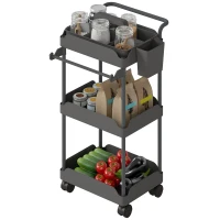 HOMCOM Carrito Auxiliar con Ruedas de 3 Niveles Carrito de Cocina con Cestas Extraíbles y Soporte para Toallas Gris(m-11)