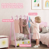AIYAPLAY Baby Clothing Rack with Hangers, Storage Shelf for Bedroom, Star Theme, for Ages 3-6, Pink(m-4)