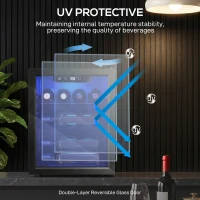 HOMCOM 16 Bottle Wine Cooler, 48 Litre Capacity, 4-16°C Tabletop Counter Drinks Wine Fridge with Glass Door, LED Light, Black(m-9)