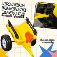 HOMCOM Trattore a Pedali per Bambini da 3+ Anni con Rimorchio, Rastrello, Pala e Clacson, Giallo(m-5)