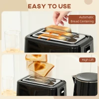 HOMCOM Stainless Steel Kettle and Toaster Set, 1.5L 3000W Fast Boil Kettle with Insulation & 2 Slice Toaster Kitchen Set with 7 Level Browning Controls, Defrost, Reheat and Crumb Tray, Black(m-8)