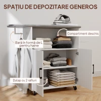 HOMCOM Dulap Mobil pentru Călcat cu 2 Uși și Spațiu Deschis, 125x43.5x102.5 cm, Alb(m-5)