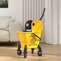 HOMCOM Cubo de Fregona con Ruedas y Escurridor Desmontable de Prensa Capacidad 26L Incluye Fregona y Asa Amarillo(m-9)