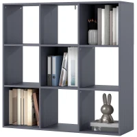 HOMCOM Bibliothèque, étagère de rangement à 3 niveaux avec 9 compartiments, pour salon, bureau, chambre, 91x29,5x91cm, gris(m-12)