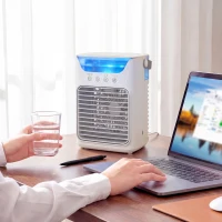 HOMCOM Air Cooler with Adjustable Head, Portable Air Conditioner with 3 Wind Speed, 2 Cool Mist, RGB Light, Grey(m-10)