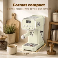 HOMCOM Machine à Expresso avec Buse Vapeur à Mousse de Lait, Cafetière 20Bars, Réservoir d'Eau Amovible 1,2 L, Crème(m-7)