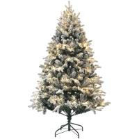 HOMCOM Sapin de Noël Artificiel 180 cm lumineux LED 793 Branches enneigées grand réalisme support en acier pliable Vert(m-11)
