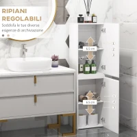 kleankin Mobile Bagno Alto a Colonna con Ante, 2 Armadietti, Mobiletto Bagno Salvaspazio con Ripiani Regolabili, Bianco Lucido(m-6)