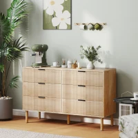 HOMCOM Comodă cu 6 Sertare din Lemn pentru Dormitor și Hol, Stil Nordic, 120 x 39,5 x 75 cm, Stejar(m-2)