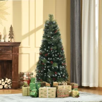HOMCOM Árbol de Navidad Artificial con Nieve 150 cm con 360 Ramas 38 Bayas Decoración Navideña para Interiores Verde(m-10)