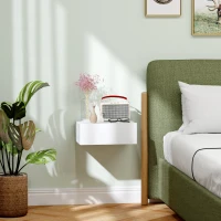 HOMCOM Floating Bedside Table Set of 2, Wall-Mounted Nightstand with Storage Drawer, White(m-9)