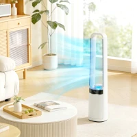 HOMCOM Bladeless Tower Fan, 36dB Standing Cooling Fan with Oscillating, LED Lights, 3 Speeds, 12H Timer, Remote Control(m-10)