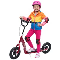 HOMCOM Trottinette enfant patinette pneus 30 cm Hauteur Guidon réglable poignée Frein et béquille Acier pour enfants à partir de 5 ans Rouge(m-1)