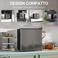 HOMCOM Mini Frigorifero da 46L con Scomparto per Ghiaccio, Porta Reversibile, Temperatura Regolabile, Argento(m-7)