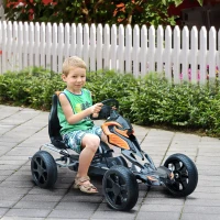 HOMCOM Go Kart Racing Deportivo Coche de Pedales para Niños +5 Años con Asiento Ajustable Embrague y Freno Ruedas de Goma 122x60x70cm Negro y Naranja(m-2)