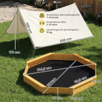AIYAPLAY Sandkasten mit Dach 4 Sitzbänken Bodenplane für 8 Kinder von 3-8 Jahren für Outdoor Garten Holz 214,5 x 214,5 cm Gelb(m-3)