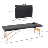 HOMCOM Lettino per Massaggio Portatile e Regolabile con Cuscino Rimovibile e Borsa, 186x60x58-81 cm, Nero(m-3)