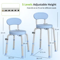 HOMCOM 360° Swivel Shower Stool with Aluminium Frame, 5-Level Adjustable Height, Backrest, Non-Slip Shower Chair for Elderly(m-3)