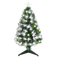 HOMCOM Albero di Natale Artificiale 90cm con Luci Incorporate e 90 Rami, Albero di Natale con Luci a LED e Fibre Ottiche, Base Pieghevole Rimovibile(m-1)