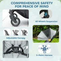 AIYAPLAY Foldable Baby Stroller with Adjustable Seat, 5-Point Harness, Canopy, Basket, 6.3kg Lightweight & Compact, Light Grey(m-7)