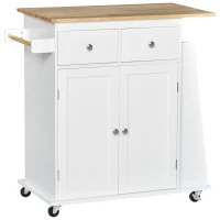 HOMCOM Desserte de cuisine ilôt cuisine avec plan de travail étagère range-bouteilles porte-torchons 2 tiroirs placard(m-11)