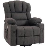 HOMCOM Sillón Relax Reclinable Eléctrico Levanta Personas Masaje Vibratorio y Calor Asiento Ancho USB-C USB-A Bolsillos Negro(m-7)